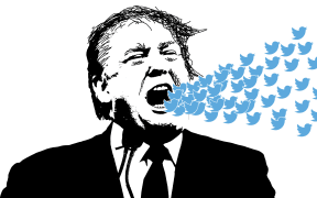 108924142 - editorial illustration of donald trump yelling at social media twitter