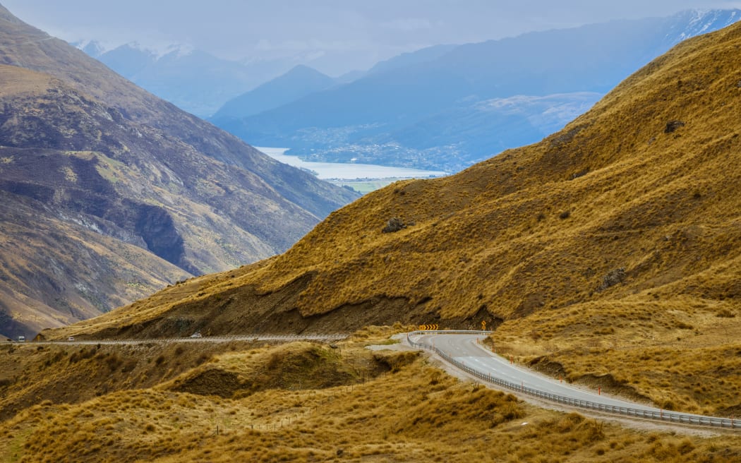 Crown Range landscape, Cardrona Valley scenic route, New Zealand