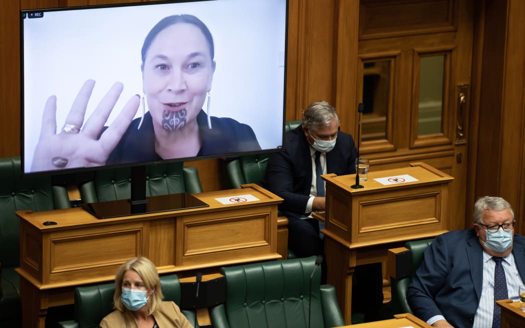 Maori Party MP Debbie Ngarewa-Packer speaks during the hybrid parliament, 2 March 2022.