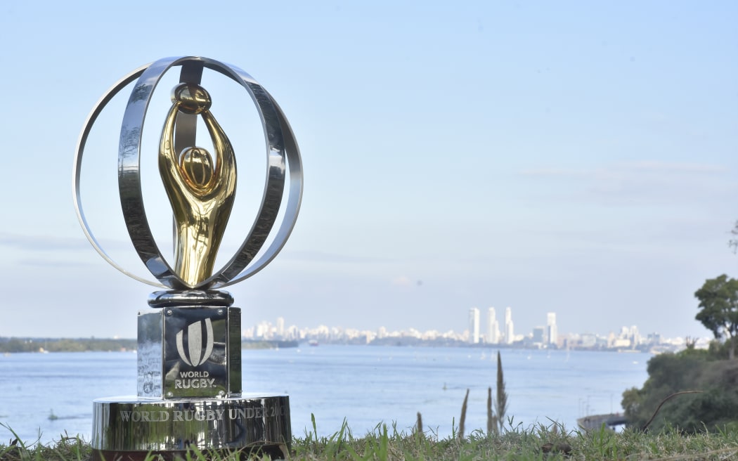 The World Rugby U20 Championship trophy in Rosario on the eve of the 2019 edition in Argentina.