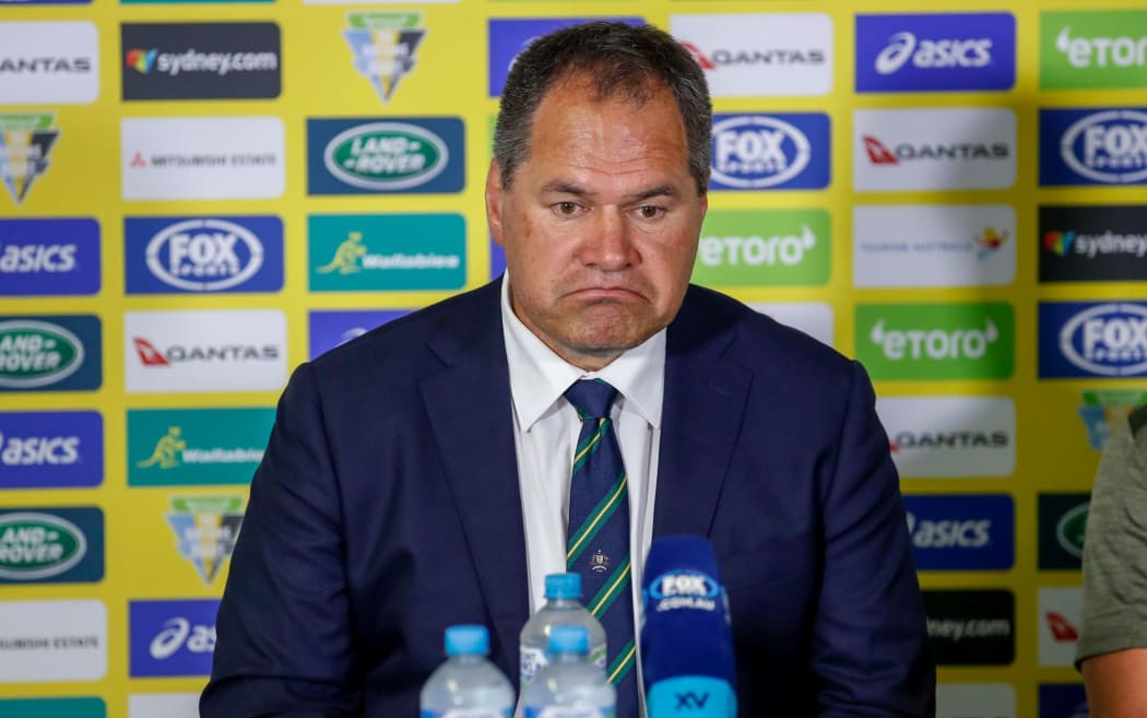 A dejected looking Dave Rennie at the post-match press conference. Bledisloe Cup rugby union test match. Australia Wallabies v New Zealand All Blacks. ANZ Stadium, Sydney, Australia. 31st Oct 2020.