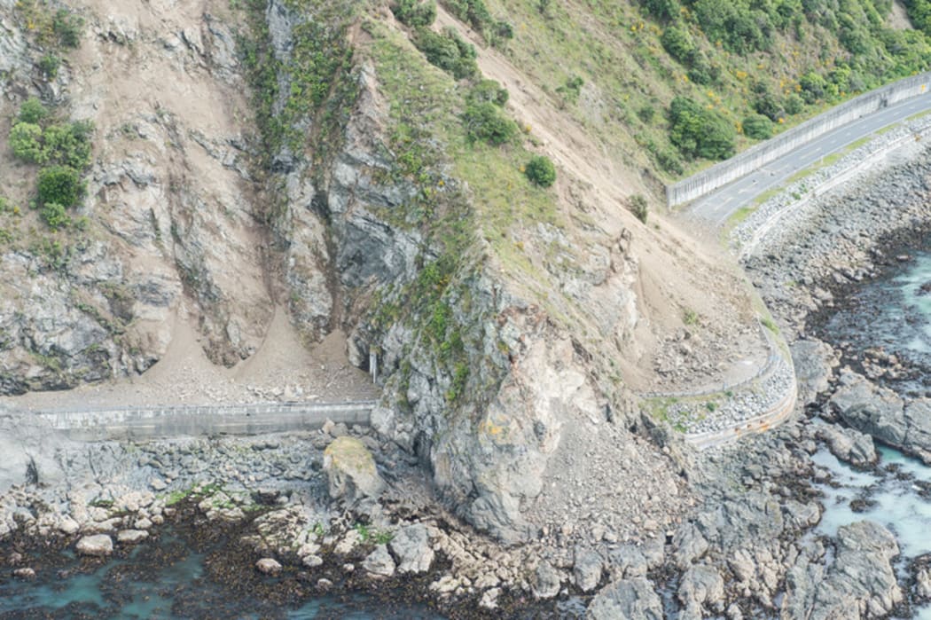 Aerial image of rockfall caused by the earthquake on the Kaikoura coast