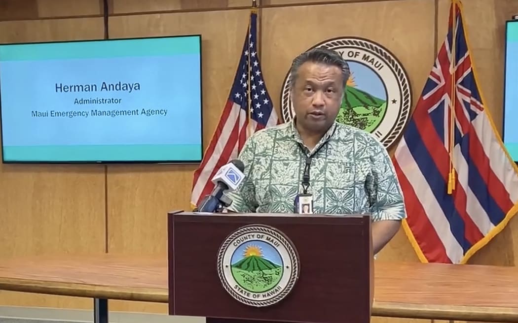 This screengrab obtained August 17, 2023, courtesy of County of Maui shows Herman Andaya, head of the Maui Emergency Management Agency on September 14, 2021. The embattled head of Maui's emergency management agency, who had come under fire for sirens not being sounded as a wildfire tore through the Hawaiian town of Lahaina, resigned August 17, a statement said.
"Today Mayor Richard Bissen accepted the resignation of Maui Emergency Management Agency (MEMA) Administrator Herman Andaya," a Maui County release said.
"Citing health reasons, Andaya submitted his resignation effective immediately." (Photo by County of Maui / AFP) / RESTRICTED TO EDITORIAL USE - MANDATORY CREDIT "AFP PHOTO / MAUI COUNTY / HANDOUT " - NO MARKETING - NO ADVERTISING CAMPAIGNS - DISTRIBUTED AS A SERVICE TO CLIENTS