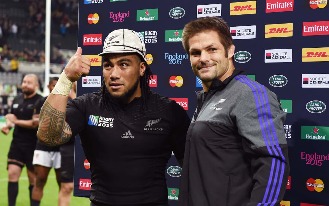 Ma'a Nonu presented with his silver cap after playing his 100th Test RWC2015