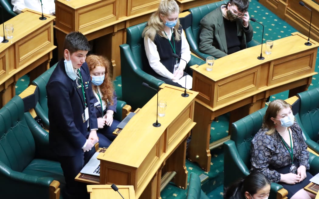 Youth MP Quinn Rimmer asks a question during Question Time at the 2022 Youth Parliament.