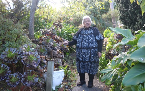 Tala in her garden at Hataitai