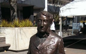 A statue in civic square Hamilton of Captain John Hamilton who the city is named after.
