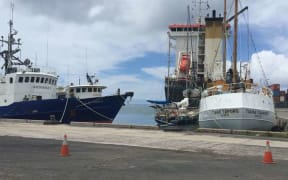 In Avatiu harbor, Rarotonga - to the left Lady Moana and Maungaroa II. Taio Shipping services reduced to just two vessels following the grounding last week of its star vessel Moana Nui.