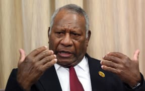 Vanuatu President Baldwin Lonsdale speaks during an interview with Agence France-Presse in his hotel room minutes before his departure to return home after attending the third UN World Conference on Disaster Risk Reduction in Sendai on March 16, 2015.