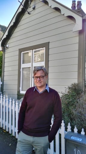 James Hollings outside the hangman's house in Thorndon, Wellington