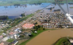 A view from the air of the Edgecumbe flooding.
