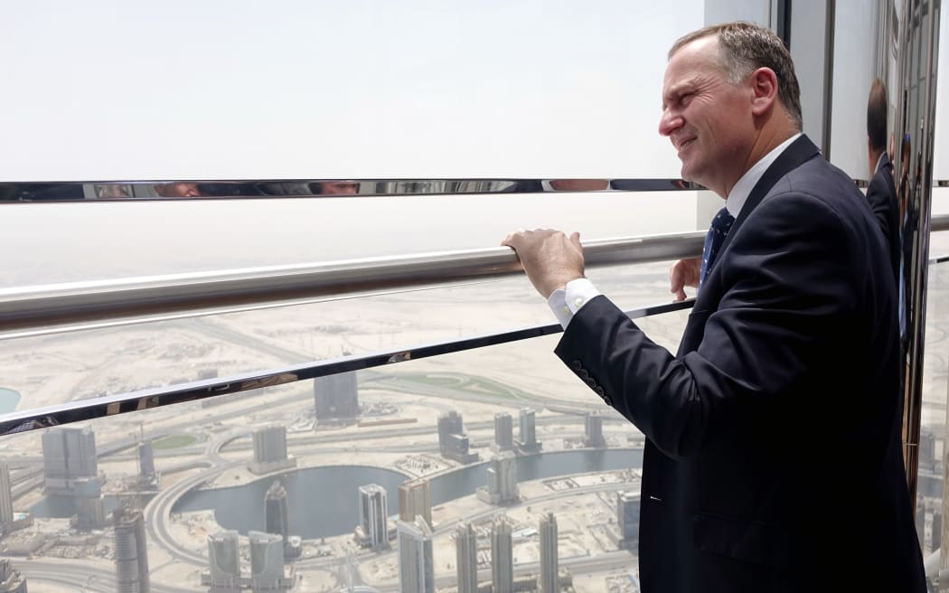 John Key takes in Dubai from the 148th floor of the Burj Khalifa.