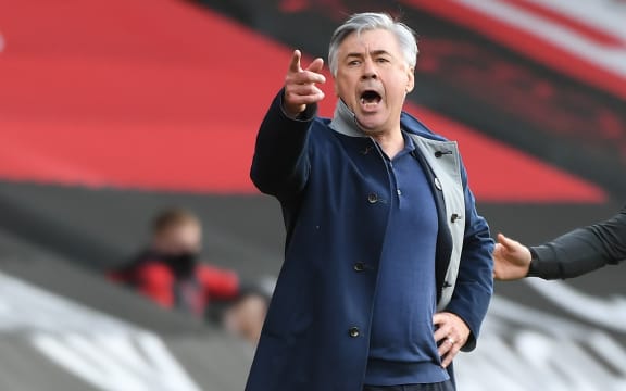 Everton's Italian head coach Carlo Ancelotti reacts during the English Premier League football match between Southampton and Everton at St Mary's Stadium in Southampton, southern England, on October 25, 2020.