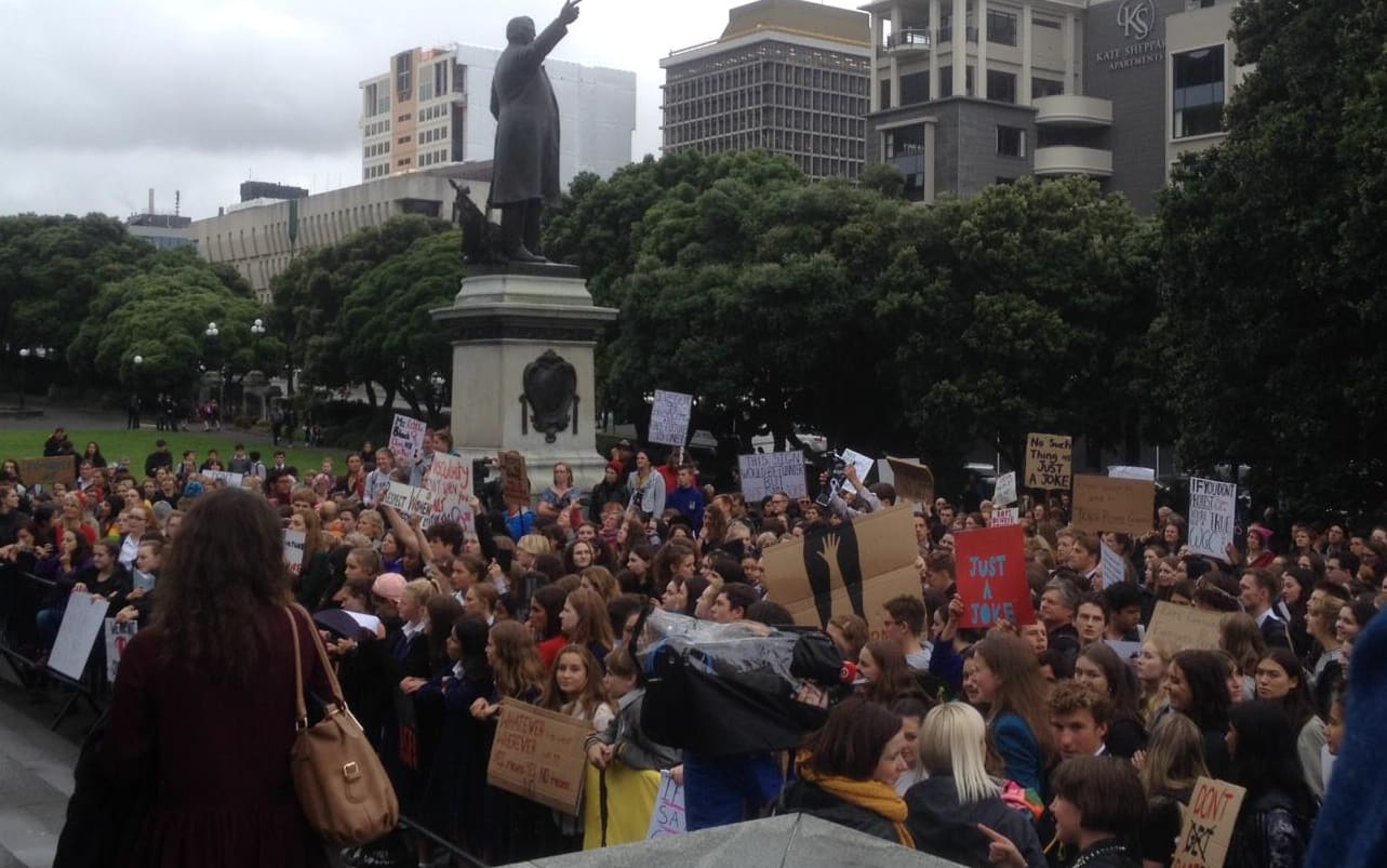 Wellington students marching to Parliament in 2017 to demand compulsory consent education in all schools.