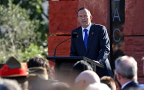 Australian Prime Minister Tony Abbott at the Australian Memorial at Pukeahu National War Memorial.