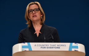 British Home Secretary Amber Rudd speaks at annual Conservative Party conference October 2016.