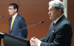 The foreign ministers of Japan and New Zealand, Taro Kono and Winston Peters