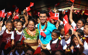 Pita Taufatofua was signed up to be UNICEF Pacific Ambassador at Tonga Side School