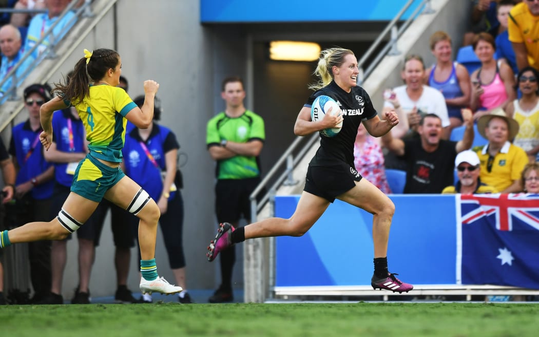 Kelly Brazier sprinted 90 metres to score the winning try for the New Zealand women's sevens side at the Gold Coast Games.