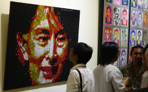 Art on display in Yangon,Myanmar, in celebration of the River Gallery's 10th anniversary.