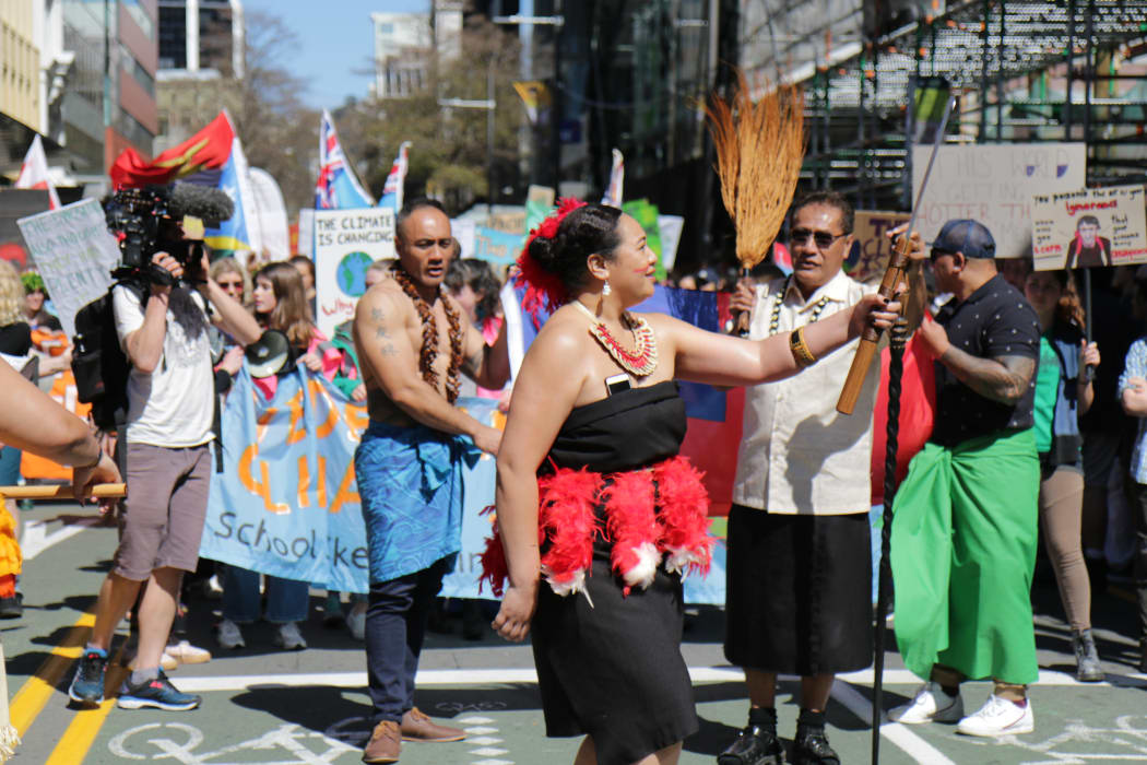 Pacific people marching at the Climate Strike in Wellington