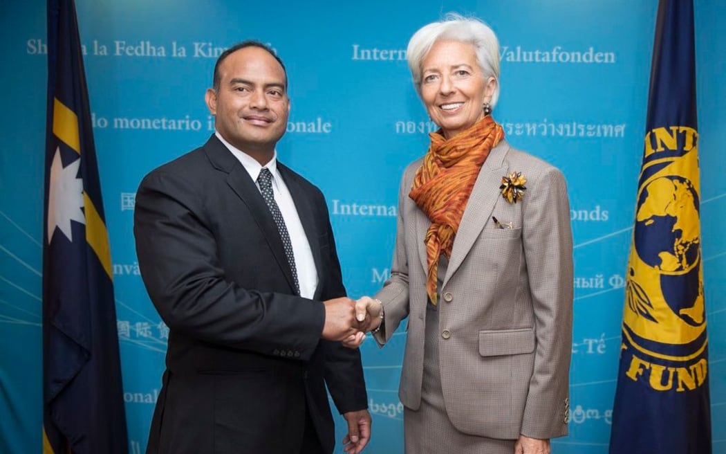 Nauru's finance minister, David Adeang, and the head of the IMF, Christine Lagarde.