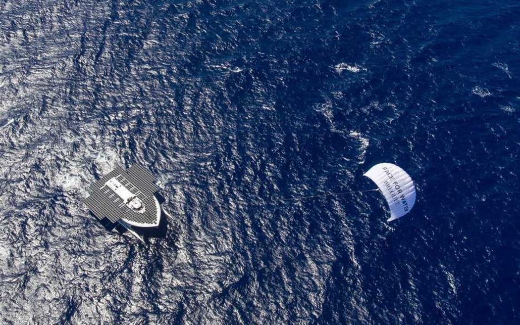 The Race for Water vessel is powered by solar energy and a kite