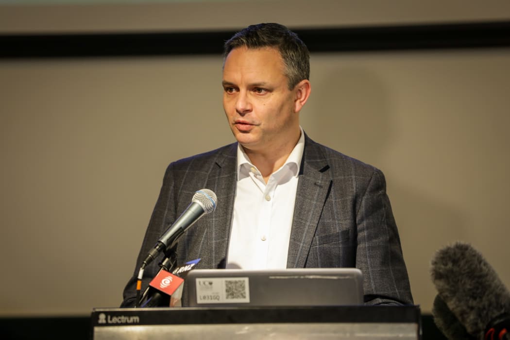 Climate Change Minister James Shaw at the University of Canterbury announcing six projects to be supported by the government’s clean-powered public service fund.