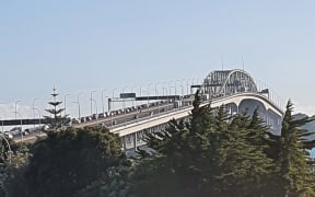 Traffic on the Auckland Harbour Bridge on Tuesday morning.
