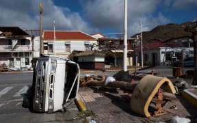 The Fort Louis Marina in Marigot is seen on September 8, 2017 in Saint-Martin island, devastated by Hurricane Irma.