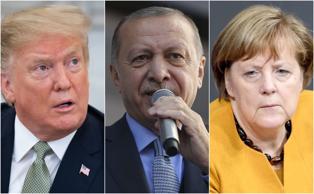 US President Donald Trump (left), Turkish President Recep Tayyip Erdogan and German Chancellor Angela Merkel (right) have all expressed sorrow and condemned the Christchurch attack.