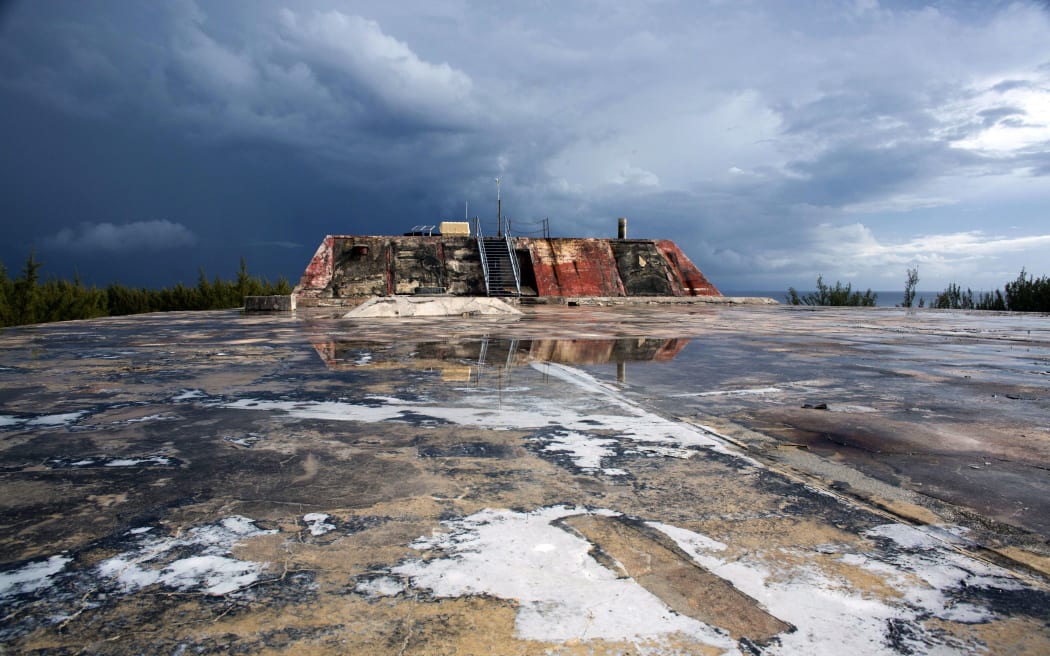 View of the advanced recording base PEA "Denise" on Moruroa atoll, where French forces have conducted nuclear weapon tests until 1996.