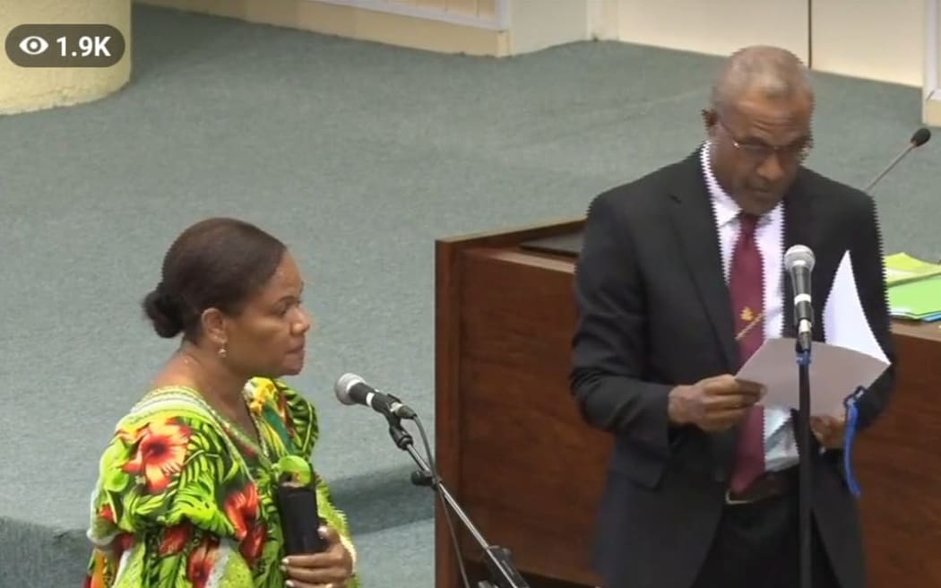 Vanuatu's only Woman MP Gloria Julia King takes her oath in parliament. November 2022