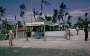 Funafuti Airport in Tuvalu after Hurricane Bebe in November 1972.
