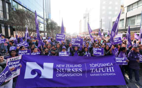 Nurses take to the street at Britomart in Auckland.