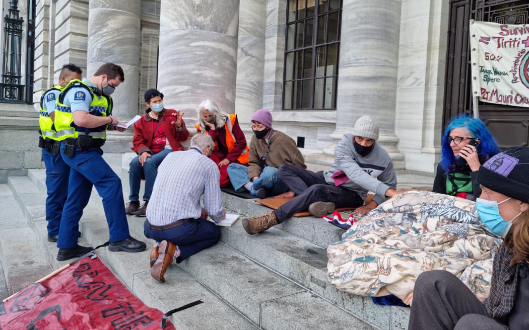 Climate change protesters glue hands to Parliament steps RNZ News