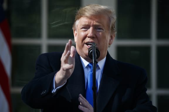 President Donald Trump speaks during an event in the Rose Garden at the White House to declare a national emergency in order to build a wall along the southern border,