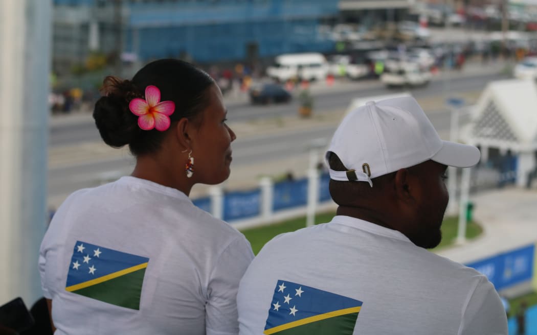 Solomon Islands fans ready for the Pacific Games opening ceremony.