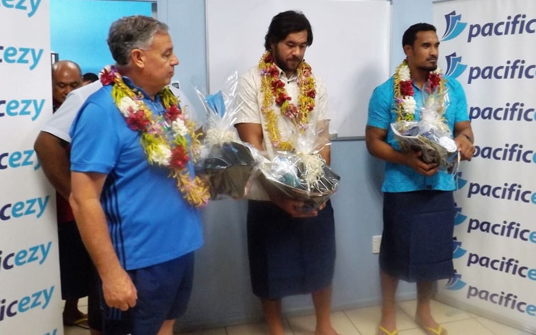 Steven Luatua and Jerome Kaino are in Samoa to promote the Blues Super Rugby match against the Reds in Apia in June.
