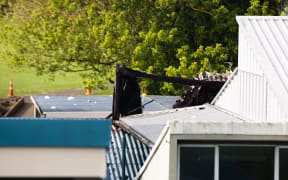A fire-damaged building at  Ponsonby Intermediate school.