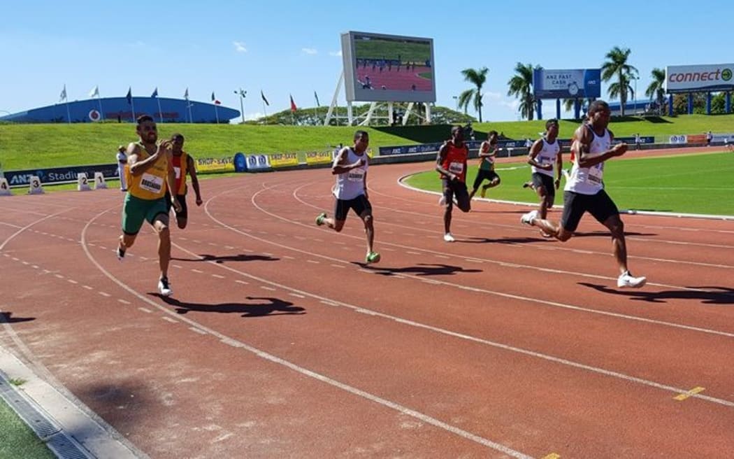 Fiji sprint king Banuve Tabakaucoro sets the pace at the 2016 Melanesian Championships.