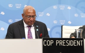 Frank Bainimarama, Prime Minister of Fiji and President of the COP23 attends the opening session of the COP23 United Nations Climate Change Conference on November 6, 2017 in Bonn, Germany.