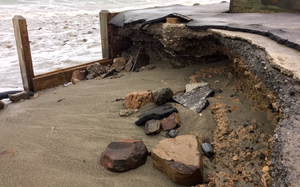 Erosion at a carpark at the eastern end of Wellington's Lyall Bay on 15 June 2015.