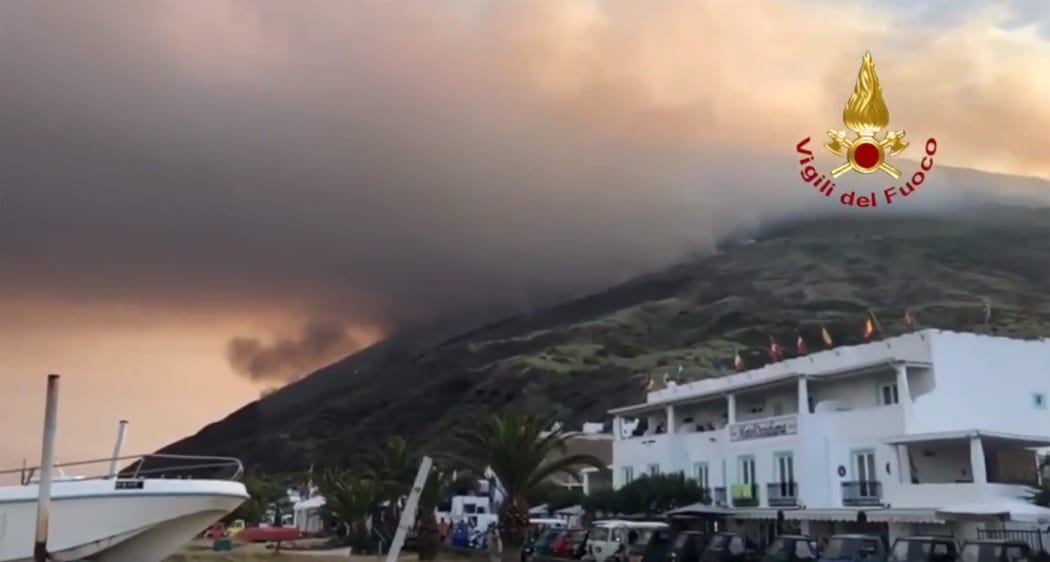 This video grab handout by the Vigili del Fuoco, the Italian National Corps of Firefighters, shows the Stromboli volcano in eruption on July 3, 2019 on the Stromboli island, north of Sicily.