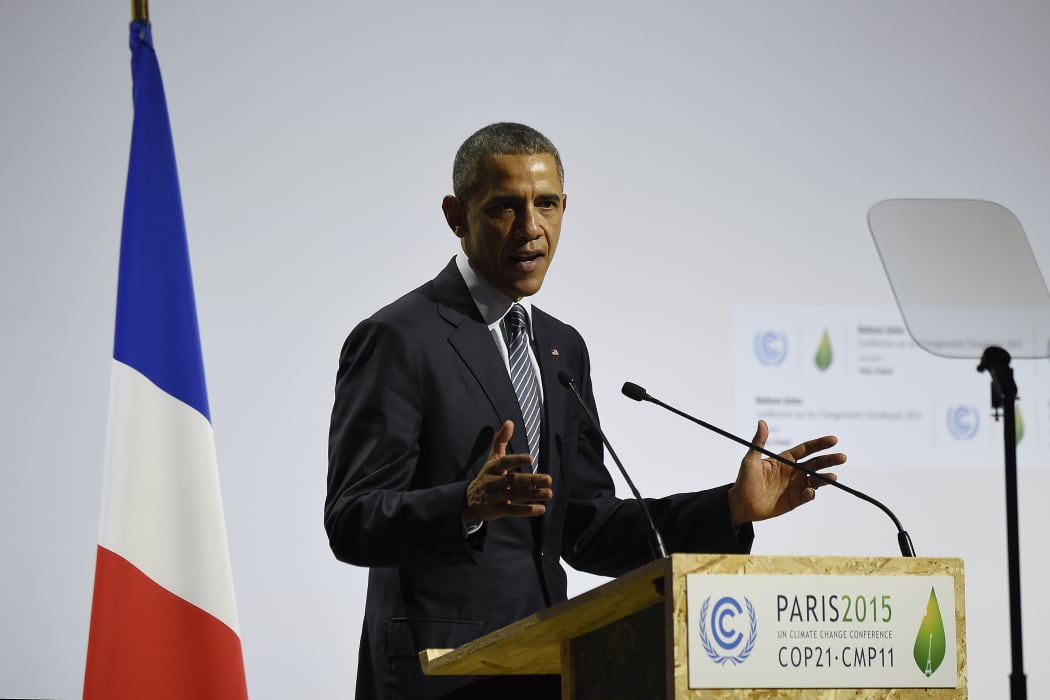 President Barack Obama addresses the COP21 climate change meeting.