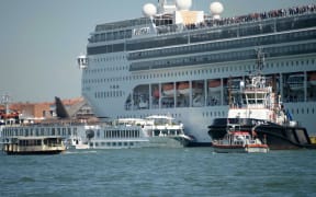 The MSC cruise ship Opera is seen after the collision with a tourist boat, in Venice, Italy, Sunday,  June 2, 2019.