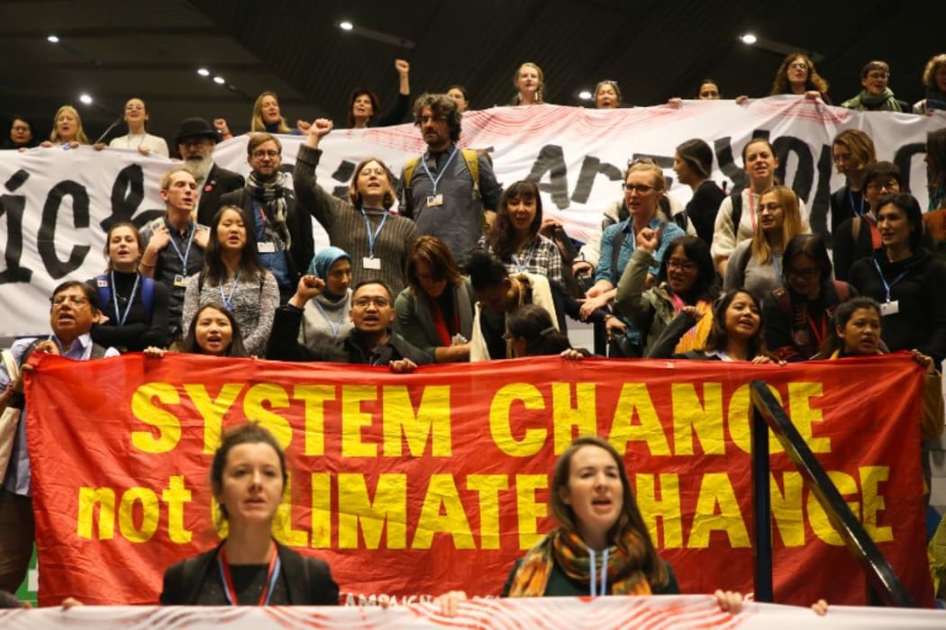 Participants attend demonstration during COP 24,  the United Nations Framework Convention on Climate Change, which takes place on December 2-14. Katowice, Poland on 14 December, 2018.