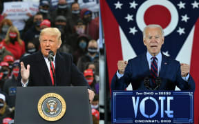 Donald Trump speaks during a campaign rally in New Hampshire on October 25, 2020.
 and Joe Biden speaking in Cincinnati, Ohio, on October 12, 2020
