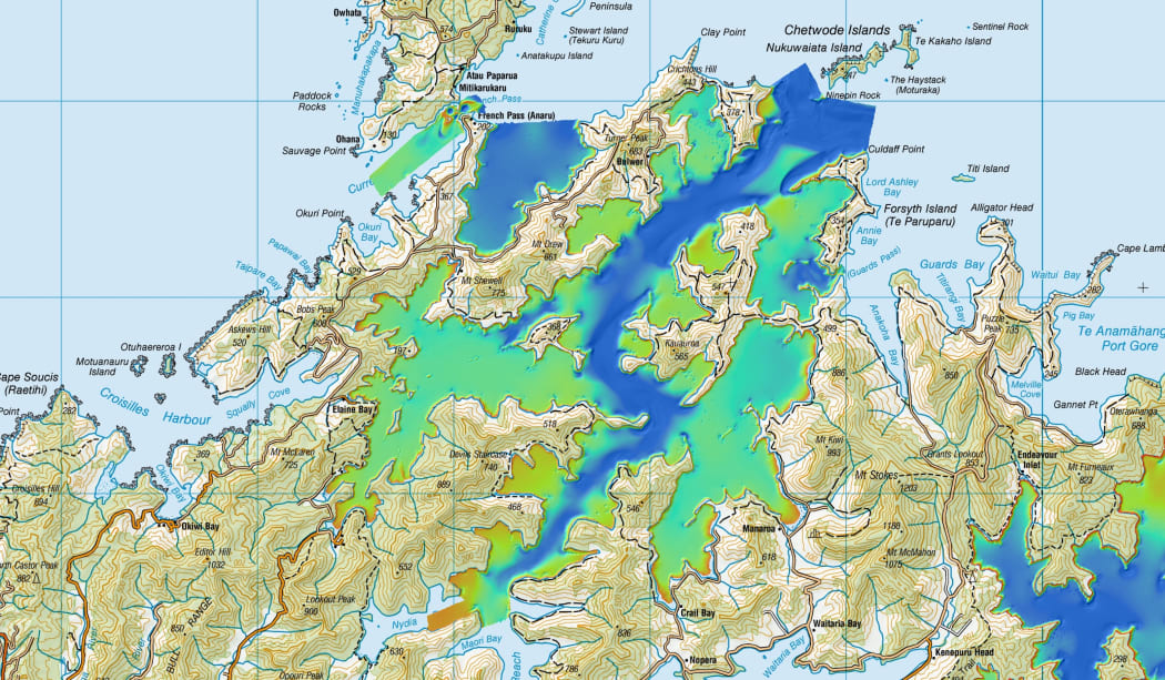 The seabed scan created bathymetric images of the Marlborough Sounds.