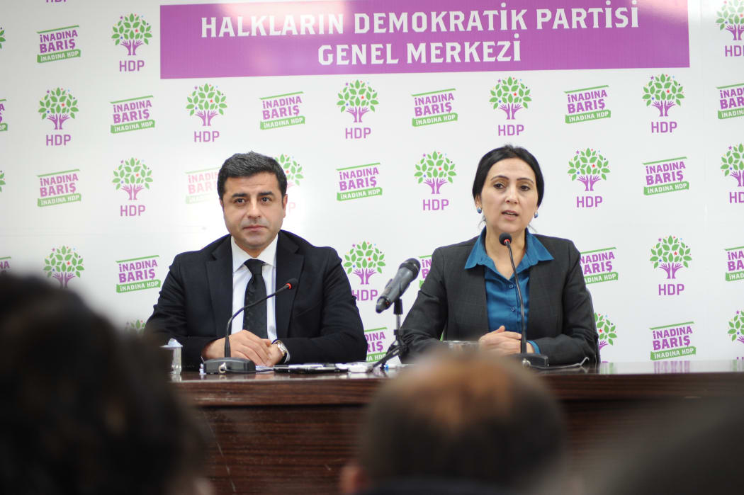 Selahattin Demirtas and Figen Yüksekdag in Ankara following a parliamentary vote in Turkey on 1 November 2015.